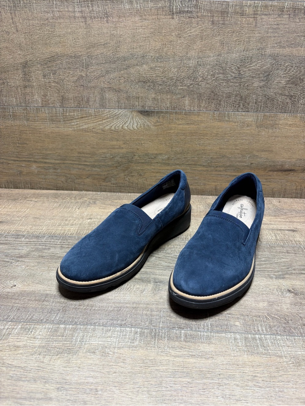 Clarks Women's Navy Suede Slip-On Loafers